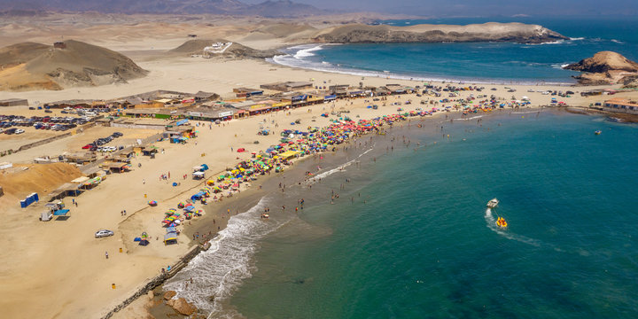 Panoramic aerial view of Pocitas beach in Huarmey, North of Lima, Peru