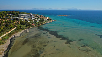 Fototapeta na wymiar defaAerial drone of famous wetland and turquoise bay of Vravrona, Attica, Greece 