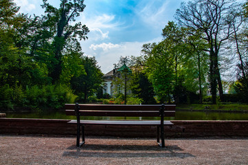 Empty bench in the park in city of Bad oeynhausen