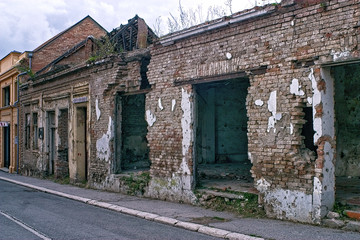 Vukovar, Croatia. 19 August 2005: Battle of Vukovar. Showing the destruction of the city in 1991 by the Yugoslav People’s Army.