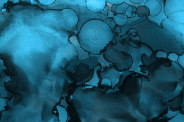 Hand painted blue alcohol ink background. Abstract delicate winter season texture. Contemporary wallpaper. 