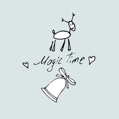 Obraz premium christmas concept, inscription magic time and drawing