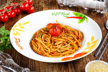 Pasta Bolognese in the restaurant