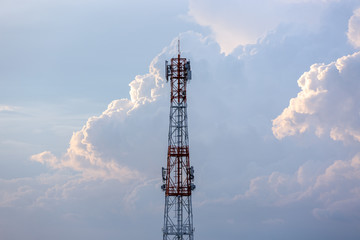 Silhouette signal antenna tower at sunrise sky © dima266f