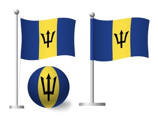Barbados flag on pole and ball icon