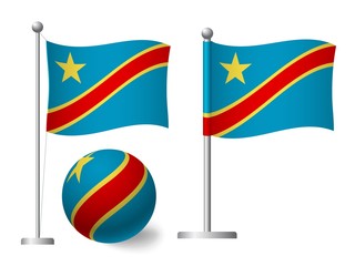 Democratic Republic of the Congo flag on pole and ball icon