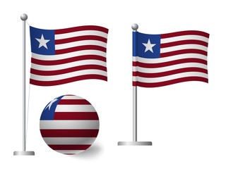 Liberia flag on pole and ball icon