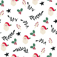 Vector christmas tree seamless pattern. Winter forest, pine trees and snowflakes Print for fabric, wrapping paper or wallpaper. Celebration new year pattern. Vector Christmas pattern. - Vector