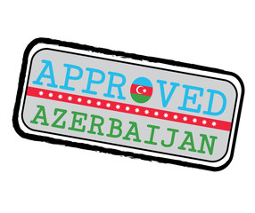 Vector Stamp of Approved logo with Azerbaijan Flag in the shape of O and text Azerbaijan.