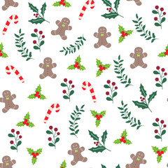 Vector christmas tree seamless pattern. Winter forest, pine trees and snowflakes Print for fabric, wrapping paper or wallpaper. Celebration new year pattern. Vector Christmas pattern. - Vector