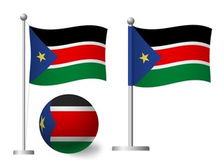 South Sudan flag on pole and ball icon