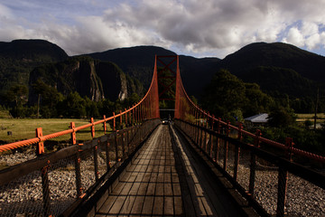 red suspension bridge