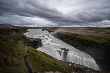 Amazing beautiful waterfall Gullfoss, famous landmark in Iceland. Golden Circle, Iceland