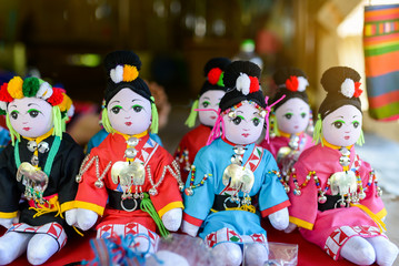 Fototapeta na wymiar Colorful Tribal doll.Traditional colorful cloth doll.Tribal souvenir.