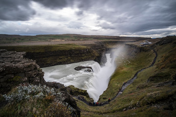 Amazing beautiful waterfall Gullfoss, famous landmark in Iceland. Golden Circle, Iceland