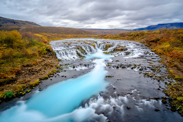 Bruarfoss - unique Iceland waterfall. Colorful scene in South Iceland, Europe.