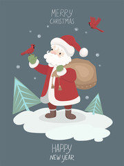 Greeting card with Santa Claus. Vector graphics.