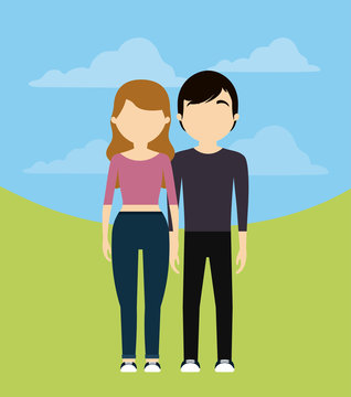 young couple in landscape avatar character