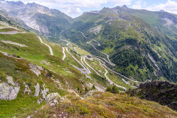 Fototapeta na wymiar Grimsel pass - mountain road in Swiss Alps, Switzerland