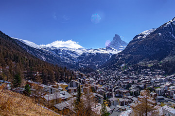 Panoramic view of the famous Matterhorn and Zermatt in the Swiss Alps, Switzerland