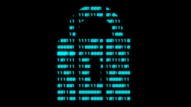 Animation of padlock symbol at binary code background. Abstract global security and technology concept. Seamless loop abstract background.