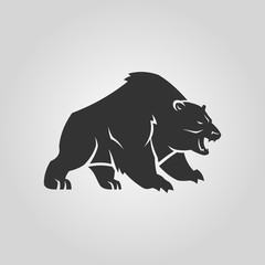 Bear silhouette. Growling angry bear vector icon.
