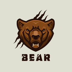 Bear head. Stylized grizzly bear vector mascot.