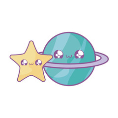 cute planet saturn with star kawaii style