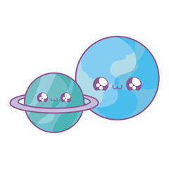 world with planet saturn kawaii style