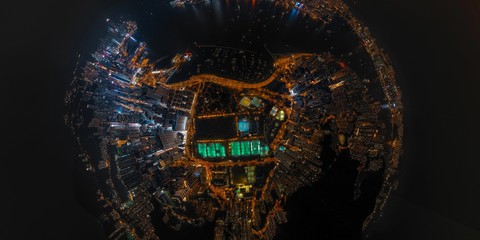 Panorama aerial view of Hong Kong Nightscape on Causeway Bay