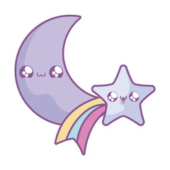 cute shooting star with moon kawaii style