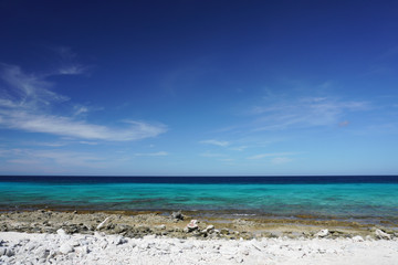 Fototapeta na wymiar View of the Caribbean Sea from a rocky beach on the island of Bonaire