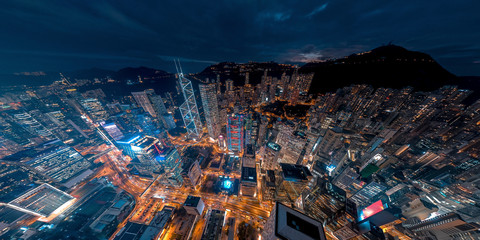 Panorama aerial view of Hong Kong Financial District