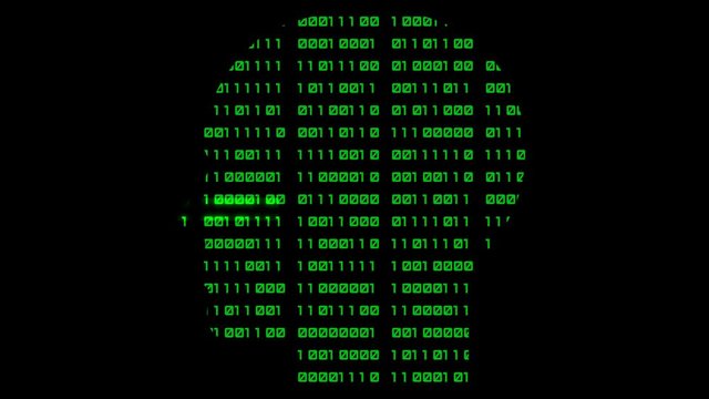 Animation of human head symbol at binary code background. Abstract global security and technology concept. Seamless loop abstract background.