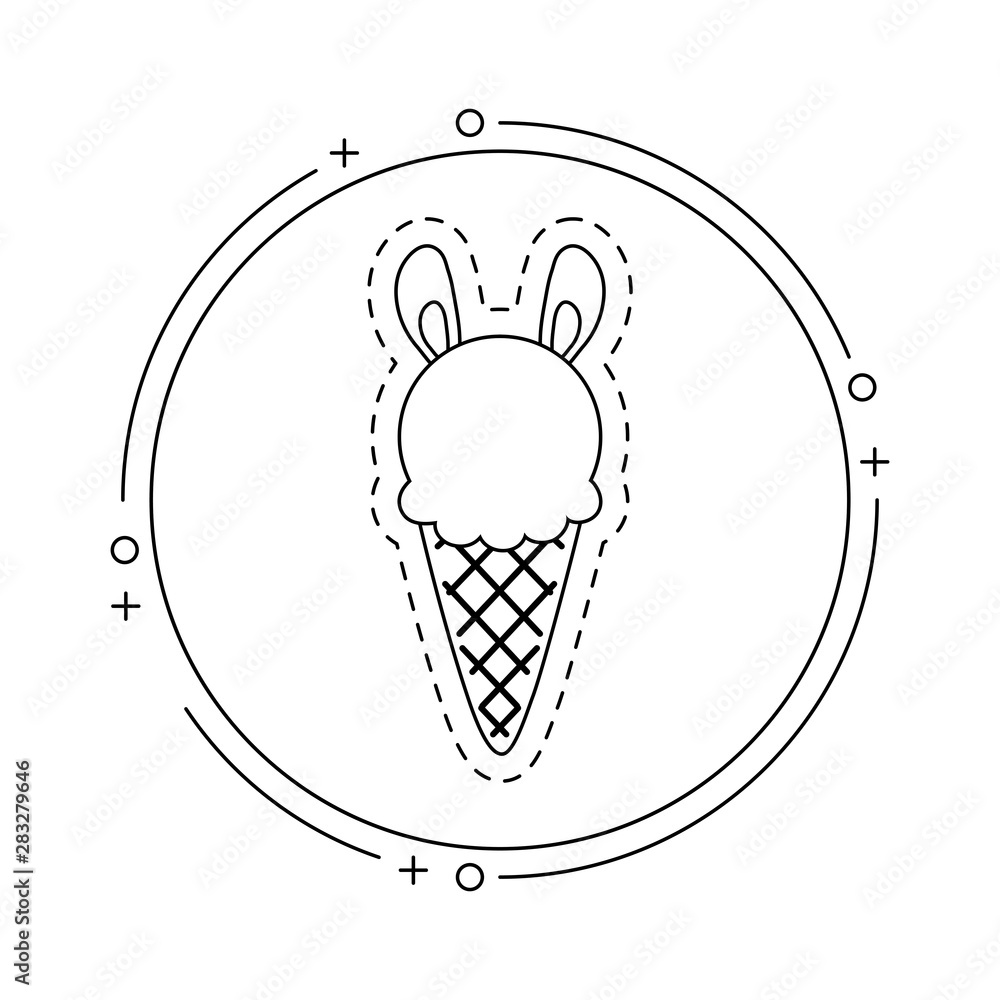 Poster patch of ice cream with ears of bunny in frame circular