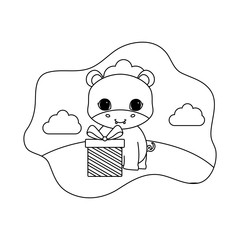 cute hippopotamus animal with gift box