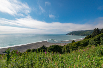 Mouth of the Klamath River, emptying into the Pacific Ocean