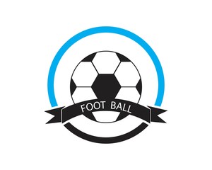 Obraz premium Football and soccer emblems or badges in black and white showing a football with motion trails, flames, banner and crown,wreath and trophy