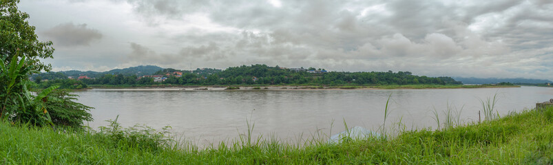 landscape mae khong river at chiang khong district chiangrai province, thailand.