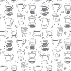 Seamless collection of coffee doodle elements