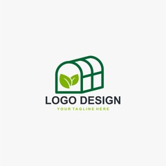 Greenhouse logo design vector. Plant care illustration symbol. Green leaf sign. Green house and leaf vector icons.