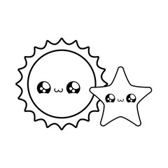 cute hot sun with star kawaii style