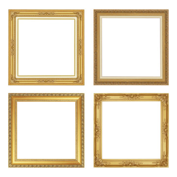 The antique gold frame isolated on white background with clipping path
