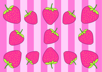 Pink strawberry on Pink Wrapping paper and Wale Design pattern background illustration vector