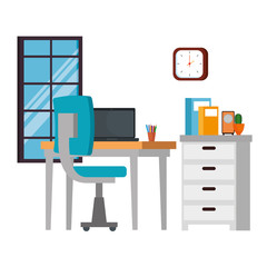 office work place scene with laptop