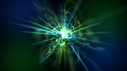 Abstract flower with petals from energy light and flashing in the dark space like cloudy sky, 3d rendering computer generated background