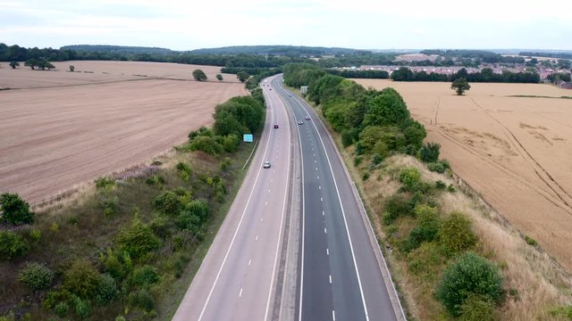 Aerial View over Rural Motorway in UK