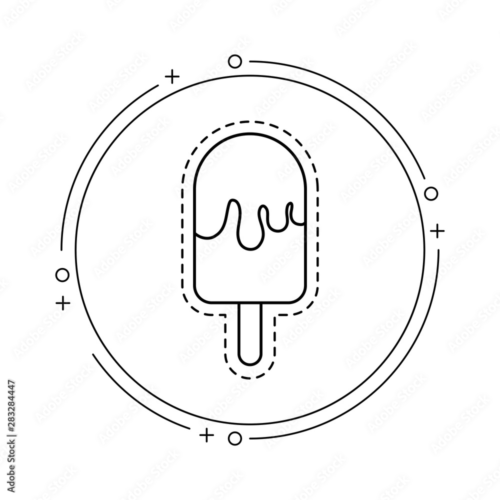 Poster patch with ice cream in stick with frame circular