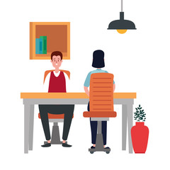 couple in office workplace scene icons