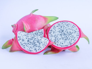 ripe dragon fruit on white background
